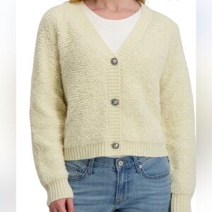 NWT Lucky Brand Womens Cozy Chunky Raglan Sleeve Bouclé Cream Cardigan. Sz M